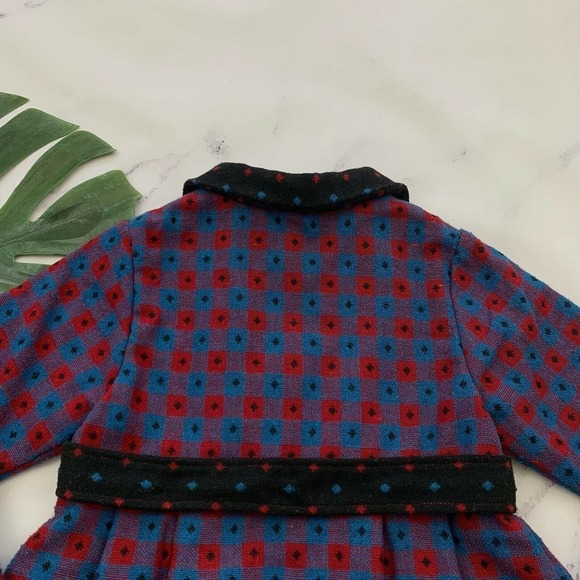 Petit Confection Girls Retro Coat Size 5 Blue Red Double Button Peter Pan Collar - Picture 9 of 11